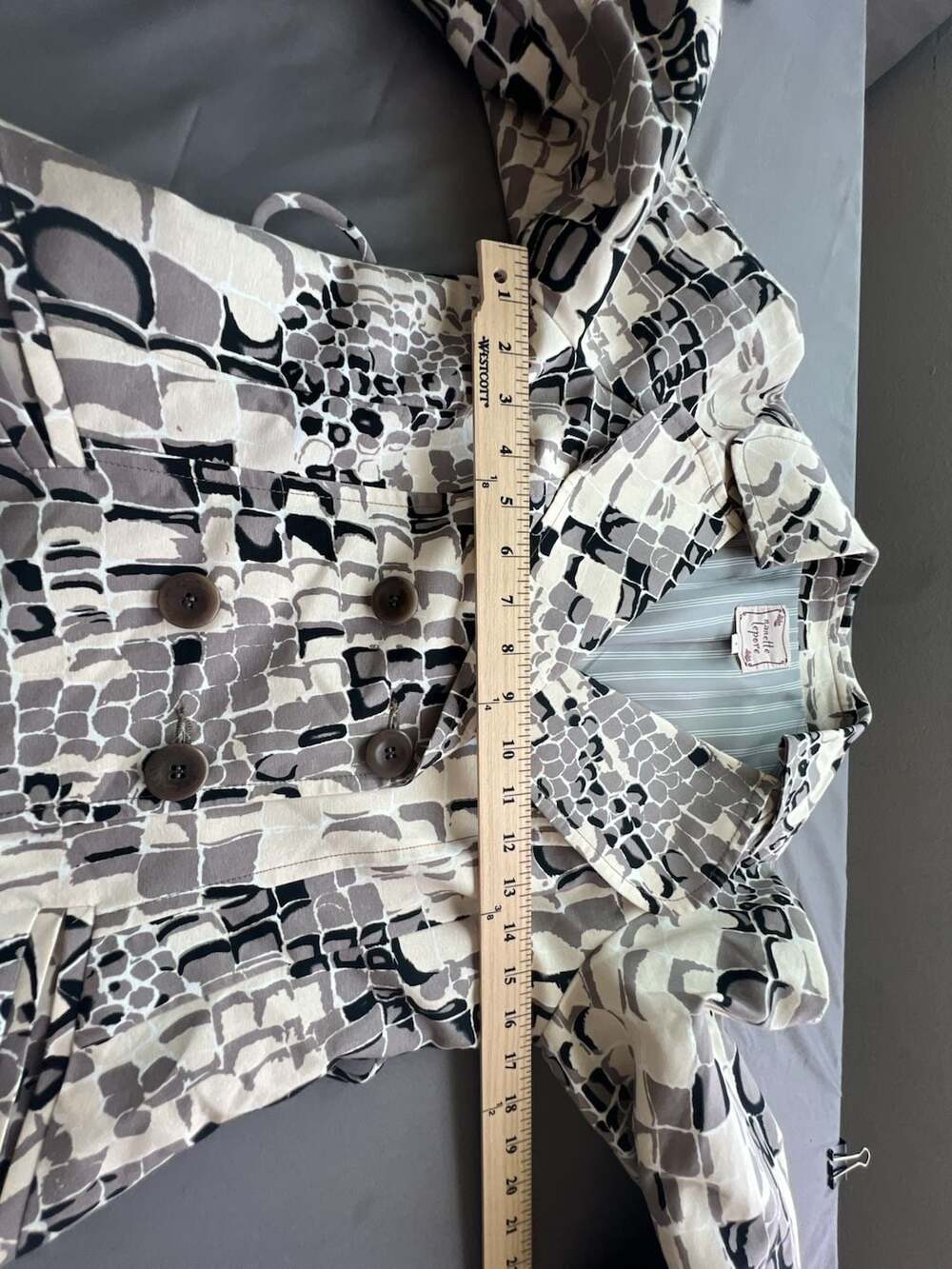 Nanette Lepore Black White Patterned Lined Trench Coat Size 4 - Picture 8 of 8